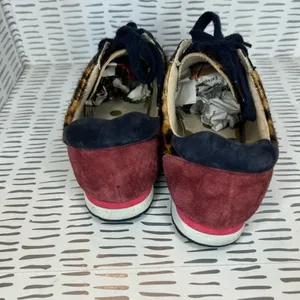 Boden‎ Womens Leopard Calf Hair Suede Sneakers Brown Navy Burgundy Lace Up 37/6 thumbnail 5