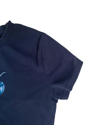 Edikted Navy Blue Cotton Cropped Tee with Shimmering Blue Cocktail Graphic thumbnail 3