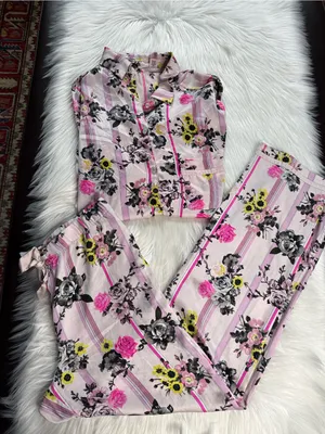 Victoria’s Secret Pink Floral Satin Long Pants PJ Lounge Set thumbnail 2