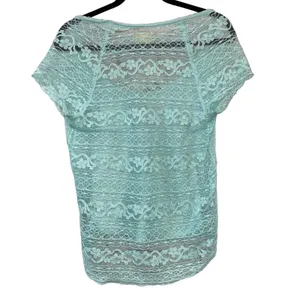 Hollister Mint Green Lace Back Top Medium‎ Sheer Floral Boho Tee thumbnail 2