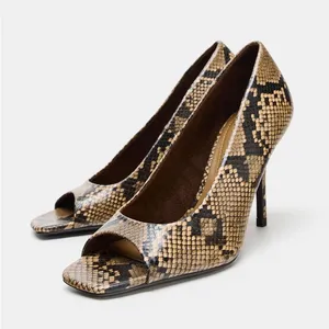 NWT Zara Snakeskin Open Toe Heels Size 7.5 thumbnail 1