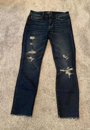 Abercrombie & Fitch Harper Low‎ Rise Ankle Jeans Dark Wash Distressed Size 25 0S thumbnail 1
