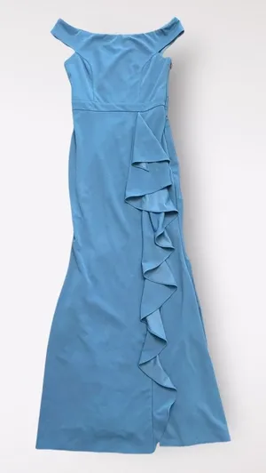Lulus Mila Slate Blue‎ Ruffled Off-The-Shoulder Maxi Dress Size Small thumbnail 1
