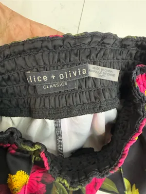 Alice + Olivia Black Jogger Pants with Pink & Green Floral Print size XS thumbnail 9