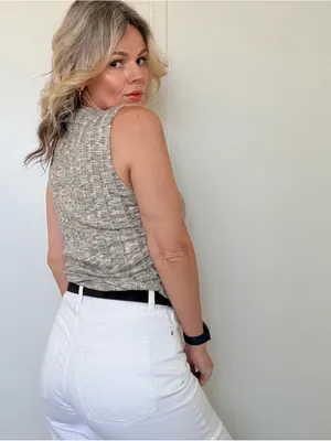 New Project Social T Giorgia Funnel Neck Sweater Rib Tank Mother of Pearl Gray thumbnail 4