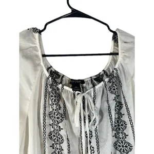 WHBM Embroidered Paisley Bohemian Style Long Sleeve Intricate Blouse Women Med thumbnail 6