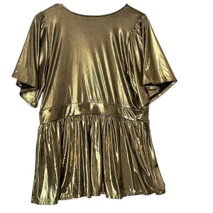 Torrid Top Liquid Shine Peplum Blouse Sz‎ 18/20 Gold Metallic Party New thumbnail 5