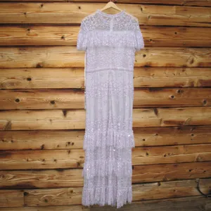 NWT Mac Duggal 9195 Illusion Mesh Overlay Ruffled Long Dress Lilac Size 14 thumbnail 10