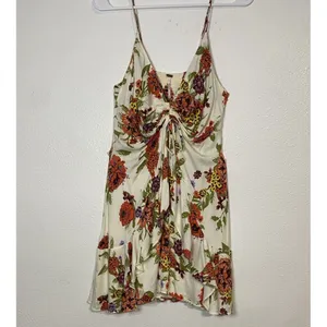 Free People Floral Ruched Ruffle Sleeveless Mini Sundress Ivory Multi Size M thumbnail 4
