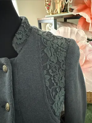 Free People We The Free Victorian Lace Gray Ribbed Peplum Military Band Jacket thumbnail 3