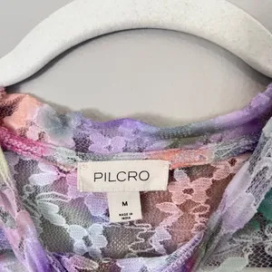 Pilcro Anthropologie Sheer Floral Mesh Lace Cap Sleeve Top Multicolor M thumbnail 4