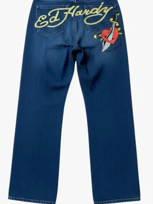NWT ED HARDY Women’s Dagger Heart Wide Leg Jean WEHDB8300-3 SZ-32 thumbnail 4