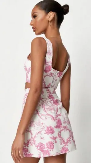 Pink Porcelain Print Scoop Neck Crop Top thumbnail 3