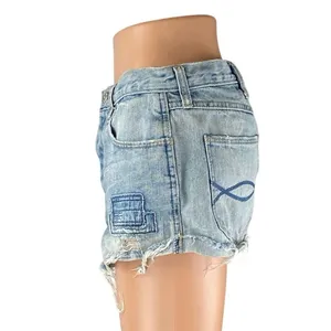 Abercrombie & Fitch Women's Blue High Waist Distressed Patcworks Denim Shorts 6 thumbnail 2