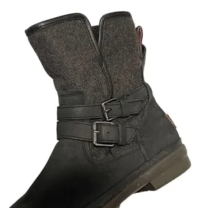 UGG Simmens Waterproof Boot Womens‎ 8.5 Black Leather Wool Moto Buckle 1005285 thumbnail 3