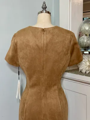 Calvin Klein Faux Suede Zip-Front Midi Dress Tan Camel Brown NWT Size 10 thumbnail 6