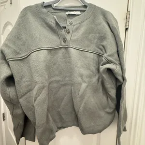 Zara olive green button down sweater thumbnail 1