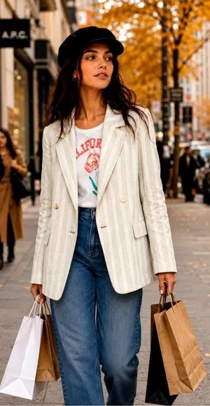 Free People Fern Striped Blazer size L thumbnail 1