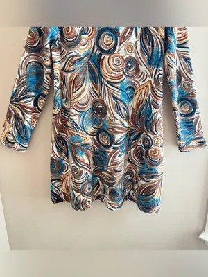 ARYEH‎ 60s/70s Inspired Boho Abstract Floral Print Long-Sleeve Knit Shift Dress thumbnail 6