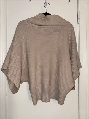 Cozy Taupe Cowl-Neck Women's Sweater Poncho thumbnail 3