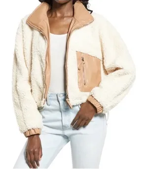 Blank NYC‎ Women's Large Bomber Jacket Faux Shearling Sherpa Vegan Leather Trim thumbnail 1