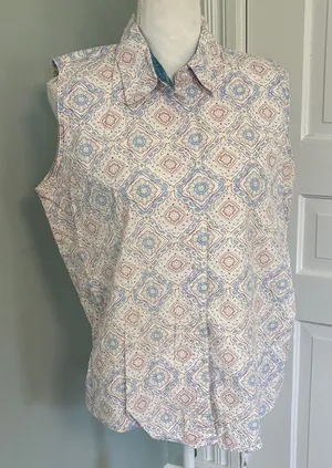Wrangler Blues Sleeveless Patterned Top Blue Pink Size Medium thumbnail 1