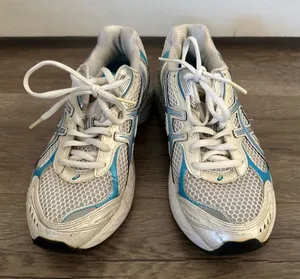 Asics White and Teal Women's Athletic Running Sneakers thumbnail 1