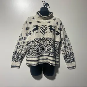 Chunky Knit Christmas Reindeer Fair Isle Sweater Size Small Vintage Glenover thumbnail 1