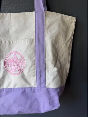 Trader Joe's Canvas Tote Bag with Purple Accents thumbnail 5