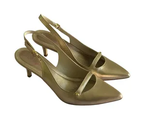 Lilly Pulitzer Slingback Heels Women's Size 9M Gold Metallic Pointed Toe Strap thumbnail 1