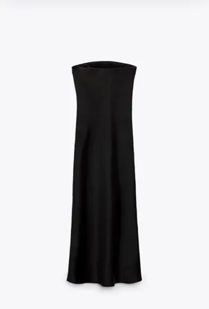 Zara Elegant Black Strapless Satin Midi Evening Dress thumbnail 7