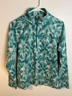 Eddie Bauer Sweatshirt Wm Sm Blue 1/4 Zip Pullover Mock Neck Polar Pattern Hike thumbnail 1
