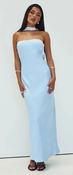 Princess Polly Legacies Strapless Maxi Dress in Satin Icy Blue Size 12 thumbnail 1