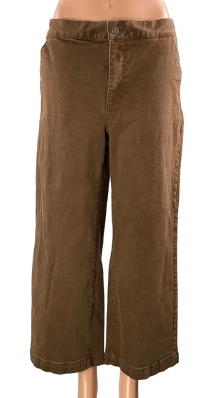 Oak + Fort Women's Brown High Waisted Wide Leg Baggy Cropped Denim Jeans Size L thumbnail 1