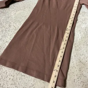 OQQ Ribbed Long Sleeve Bodycon Dress Womens M Brown Square Neck Mini‎ Stretch thumbnail 3