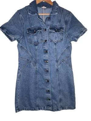 Anthropologie Pilcro Short-Sleeve Denim Button-Front Mini Dress Size 14 thumbnail 5