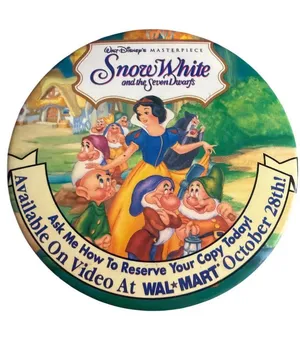 Vintage Disney Snow White The Seven Dwarfs Promo Pinback Button Walmart 1994 thumbnail 1