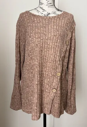 Cozy Ribbed Button-Side Women’s Top in Taupe thumbnail 1