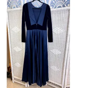 Vintage 90s Scott‎ McClintock Navy Velvet Gown Open Back Formal Dress 12 thumbnail 2
