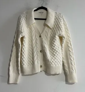 Parker Johnny Collar Cable Knit Cardigan Antique White Small Preppy Fisherman thumbnail 1