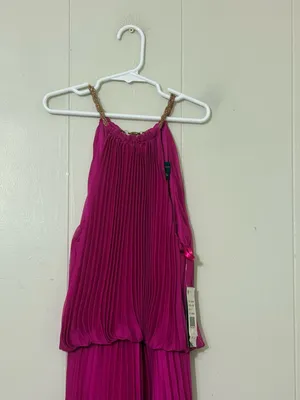 Aqua Dresses Pleated Halter Maxi Dress Fuchsia Gold Chain Size 0 XS NWT thumbnail 4