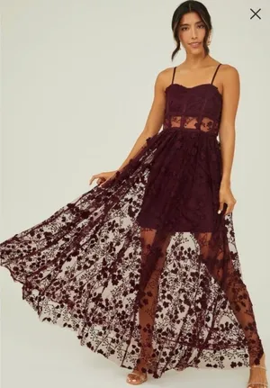 Altar'd State Burgundy formal corset prom dress thumbnail 1