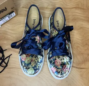 Blue Velvdet Floral Sneakers, Extra Laces thumbnail 2
