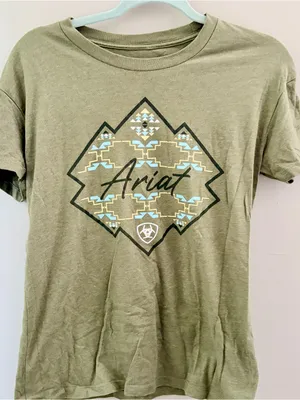 Ariat Olive Short Sleeve Tee with Southwestern Geometric Logo thumbnail 1