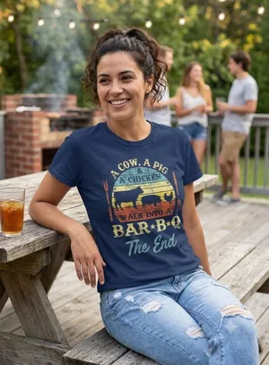Boutique Barbecue Funny Graphic Tee Shirt Blue Size XL Casual Relaxation Cute thumbnail 1
