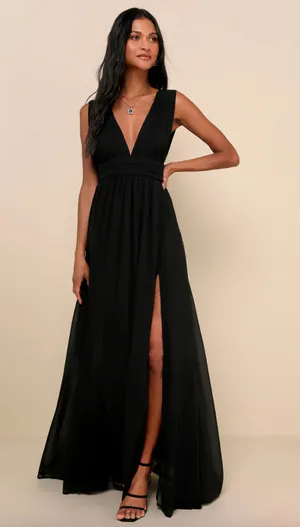 Lulus Heavenly Hues Black Maxi Dress Long Chiffon Bridesmaid Formal L NWT thumbnail 1
