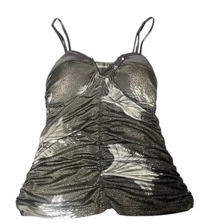 Janice Womens Metallic Ruched Camisole‎ Top Black Gold Silver Y2K Party Tank thumbnail 1