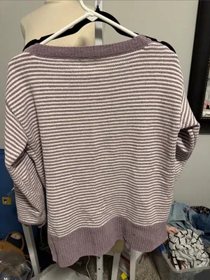 Jones New York Lilac and White Striped Crewneck Sweater thumbnail 4