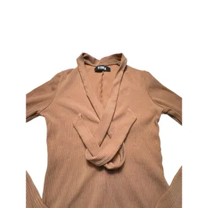 Reformation Size Small Ribbed Tie Neck Covered Back Brown‎ Bodysuit #Z4-5 thumbnail 2