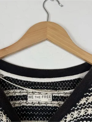 Free People We The Free Fun in the Sun Black & Cream Striped Star Knit Top thumbnail 6
